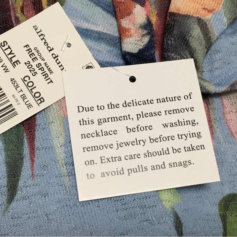 Alfred Dunner Woman Size 2X Blue Floral 3/4 Sleeve with Detachable Necklace 2025 - Picture 6 of 9